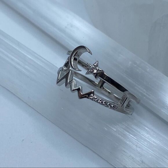 Crescent Moon And Star Sterling Silver CZ Ring Size 6,7,8 - Picture 5 of 5